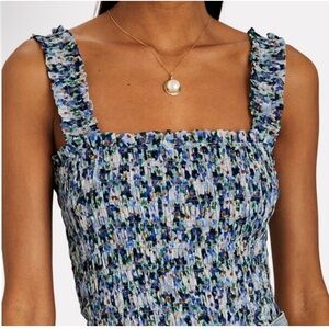 Veronica Beard Averie Printed Smocked Cropped Tank Top